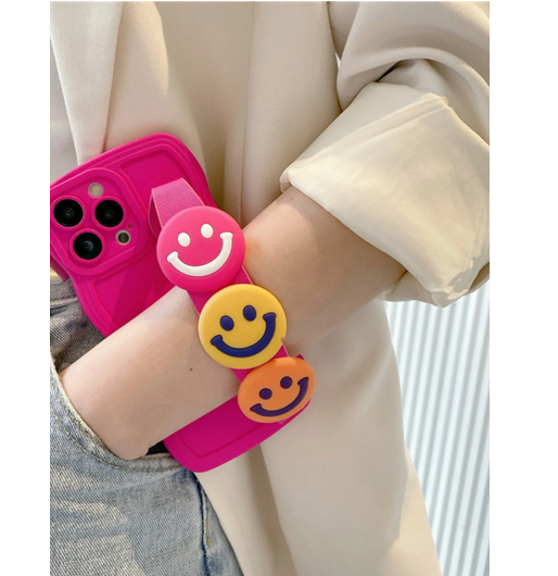 Smiley Face Wristband Strap Wavy Case For Samsung Galaxy S23 S22 S21