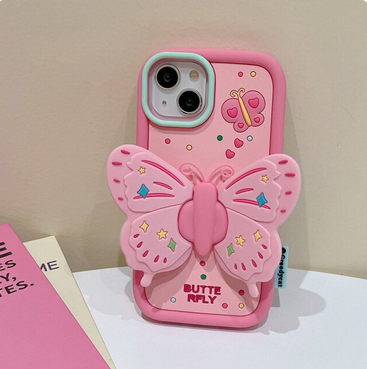 3D Pink Butterfly Stand Cover Case For Apple iPhone 15 14 13 12 11 Pro