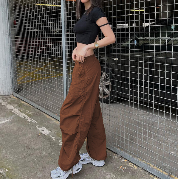 Trendy Streetwear Women's Cargo Pants Hip Hop Wide Leg Casual Trousers