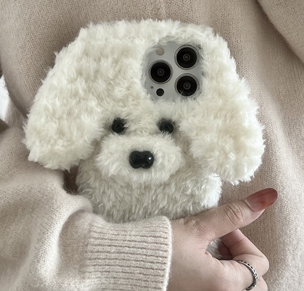 3D Puppy Dog Fluffy Soft Plush Case for Apple iPhone 15 14 13 12 Pro