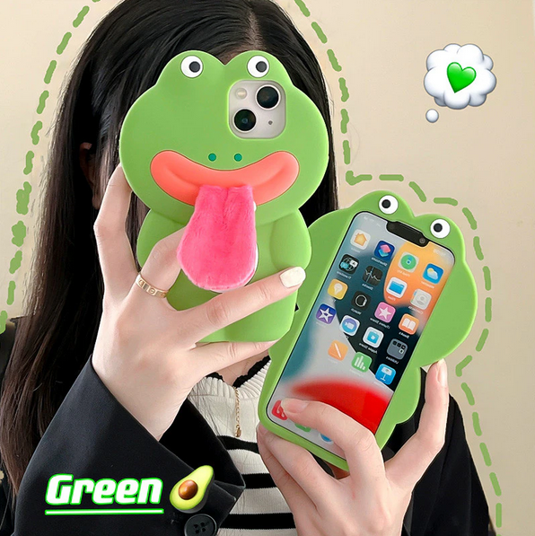 3D Funny Frog Cartoon Green Case for Apple iPhone 15 14 13 12 Pro Max