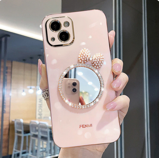 Butterfly Round Mirror Glitter Case for Apple iPhone 15 14 13 12 Pro