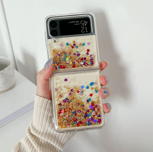 Heart Glitter Liquid Sequins Cover Case for Samsung Galaxy Z Flip 4 5