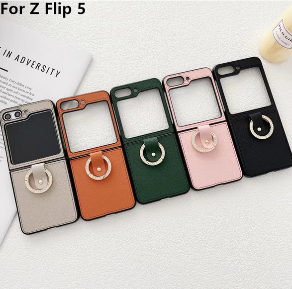 Retro PU Leather Ring Holder Cover Case for Samsung Galaxy Z Flip 4 5