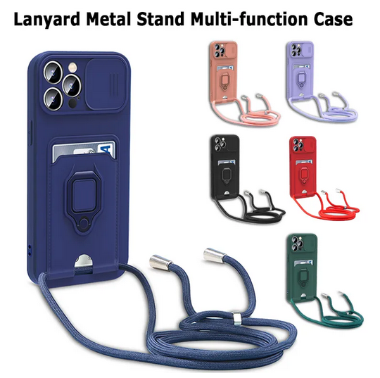 Luxury Lanyard Metal Stand Cover Case for Apple iPhone 15 14 13 12 Pro