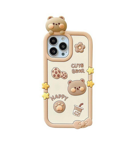 3D Cartoon Tea Bear Cover Case for Apple iPhone 15 14 13 12 11 Pro Max
