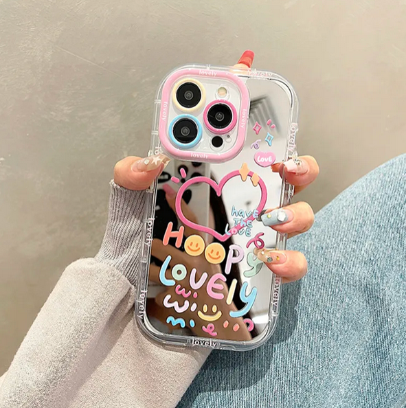 Lovely Girl Heart Mirror Case For Apple iPhone 15 14 13 12 11 Pro Max