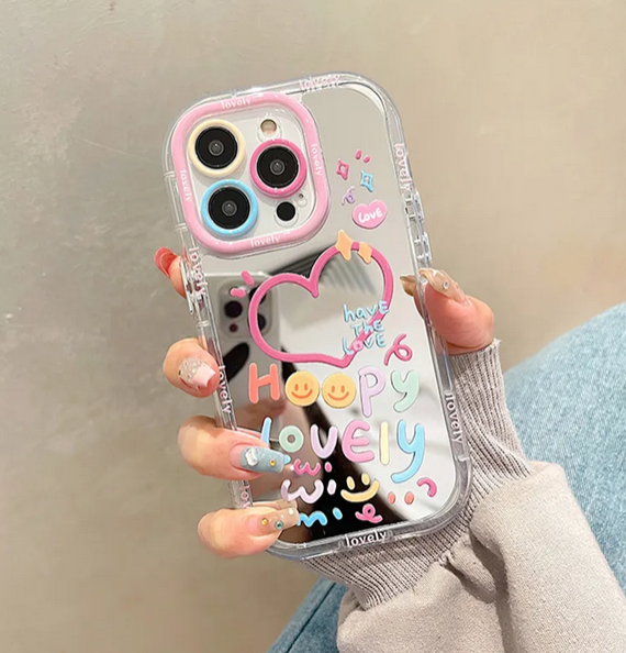 Lovely Girl Heart Mirror Case For Apple iPhone 15 14 13 12 11 Pro Max