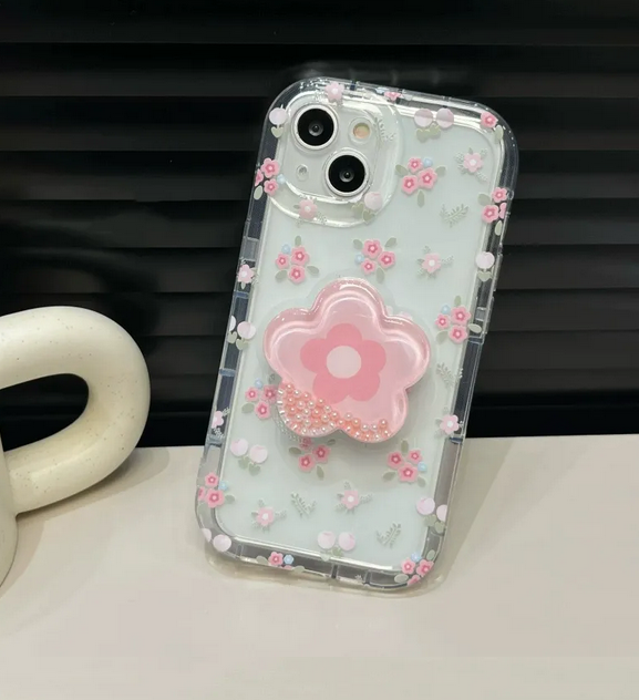 Quicksand Pink Flower Holder Case For Apple iPhone 15 14 13 12 Pro Max