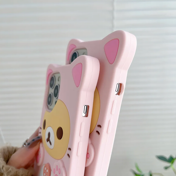 Cartoon 3D Blossom Footprint Bear Cover Case For Apple iPhone 15 14 13