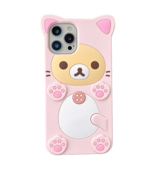 Cartoon 3D Blossom Footprint Bear Cover Case For Apple iPhone 15 14 13