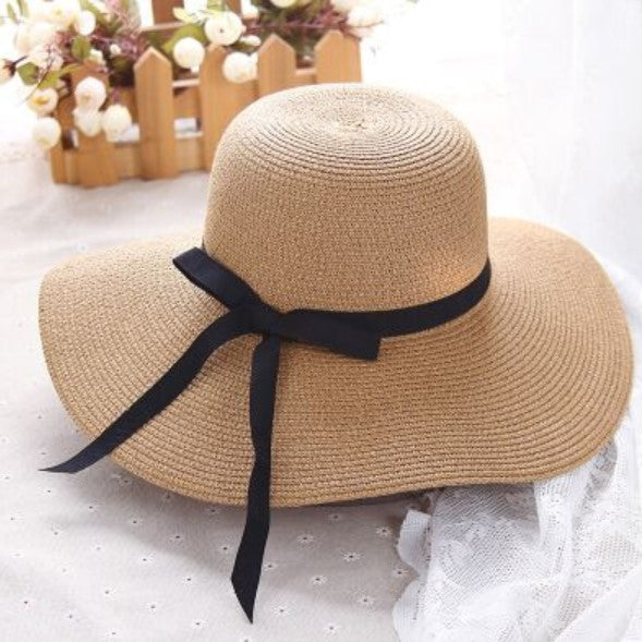 Simple Foldable Wide Brim Floppy Girl Straw Beach Sun Hat Women UV Hat