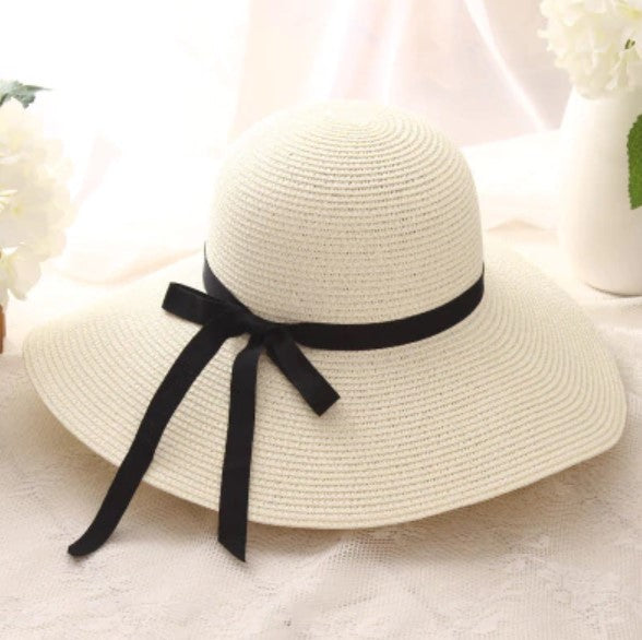 Simple Foldable Wide Brim Floppy Girl Straw Beach Sun Hat Women UV Hat