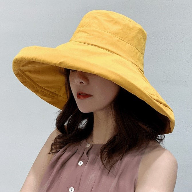 Women's Bucket Hat Fashion Summer Big Brim Sun Beach Hat Double-Sided