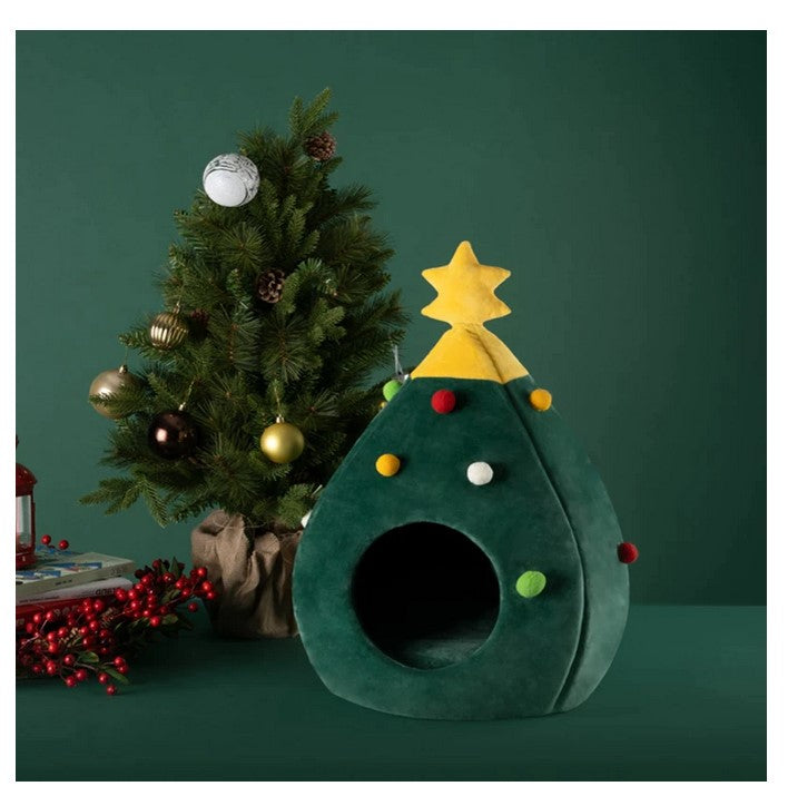 Christmas Tree Shape Cozy Cave Comfortable Washable House Cat Dog Pet