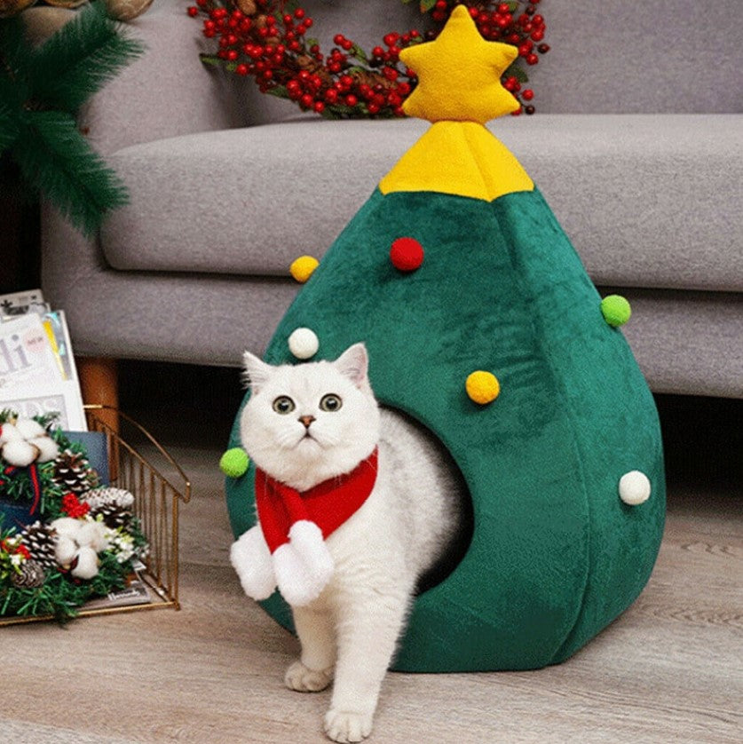 Christmas Tree Shape Cozy Cave Comfortable Washable House Cat Dog Pet