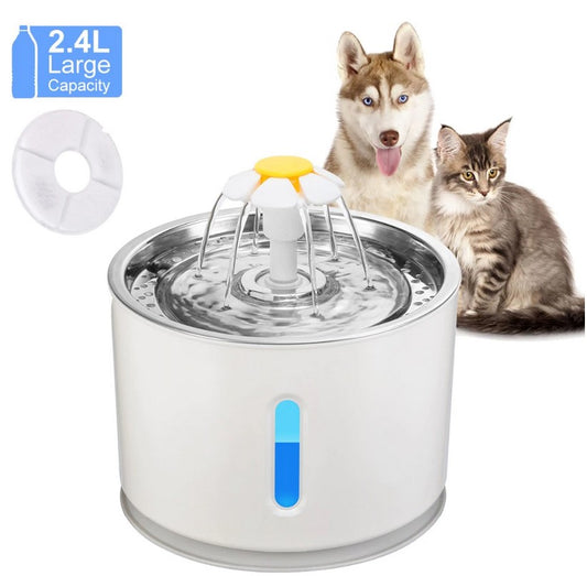 2.4L Cat Dog Water Fountain LED Electric Mute USB Pet Drinker Feeder