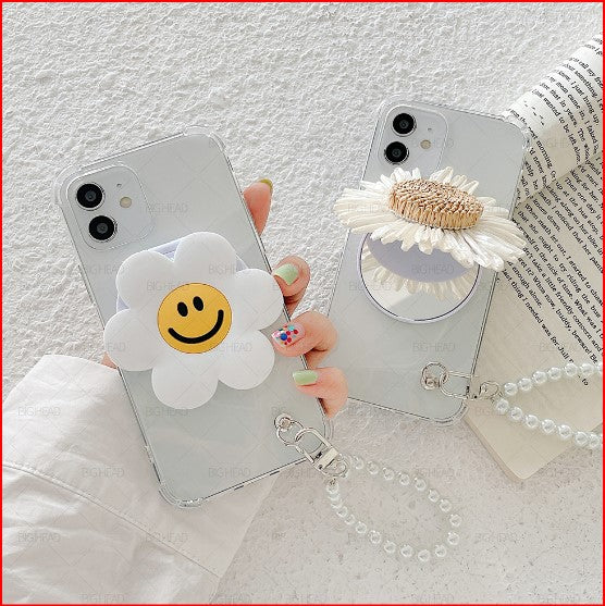 Sunflower Makeup Mirror Clear Cover Case for Google Pixel 7 Pro 6 Pro