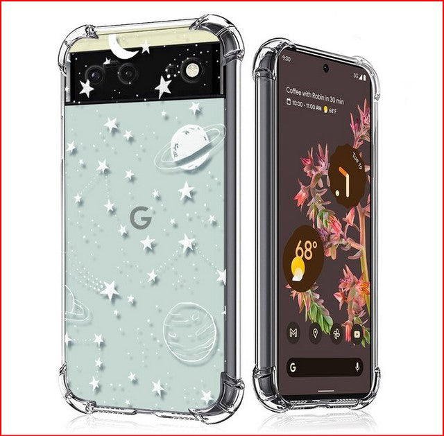 White Star Moon Space Transparent Cover Case for Google Pixel 6 6 Pro