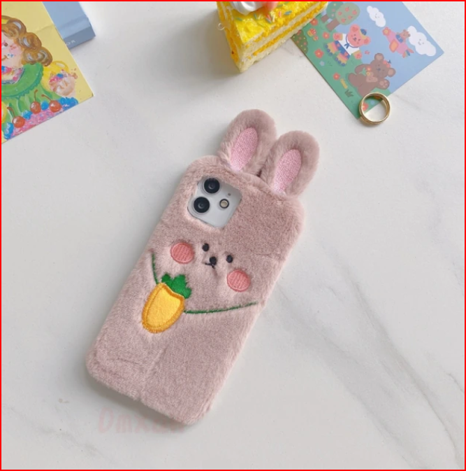 Cartoon Rabbit Soft Plush Fur Cover Case for Google Pixel 6 6 Pro 5 4