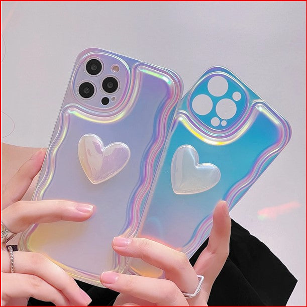 Wave Edge Laser Colorful Heart Case For Apple iPhone 14 13 12 Pro Max