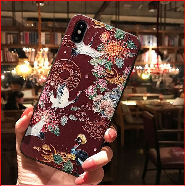 Embossed Flower Bird Cover Case For Apple iPhone 14 13 12 11 Pro Max
