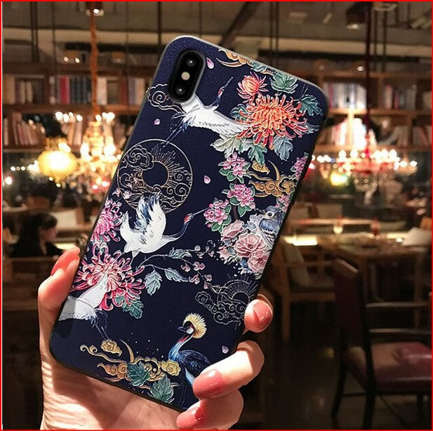 Embossed Flower Bird Cover Case For Apple iPhone 14 13 12 11 Pro Max