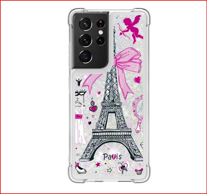 Glitter Butterfly Eiffel Tower Case Samsung Galaxy S22 S21 Plus Ultra