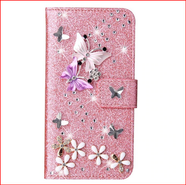 Glitter Butterfly Wallet Flip Case for Samsung Galaxy S23 Plus Ultra
