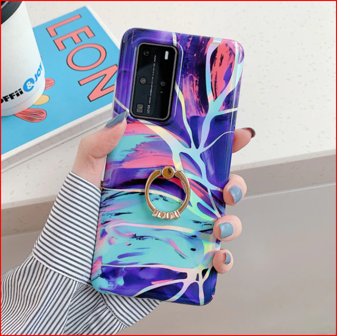Laser Gradient Marble Ring Case for Samsung Galaxy S22 Plus Ultra Note