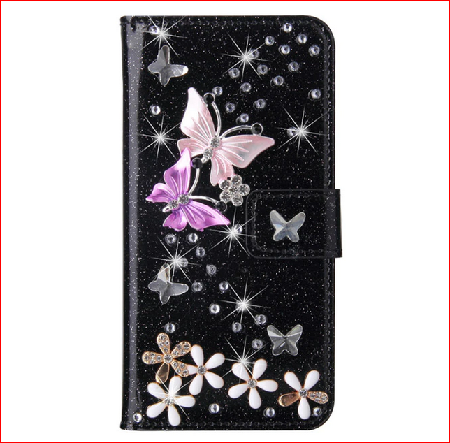 Glitter Butterfly Wallet Flip Case for Samsung Galaxy S23 Plus Ultra