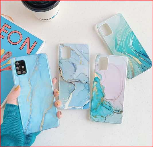 Marble Blue Silicone Case for Samsung Galaxy S22 Plus Ultra Note 20