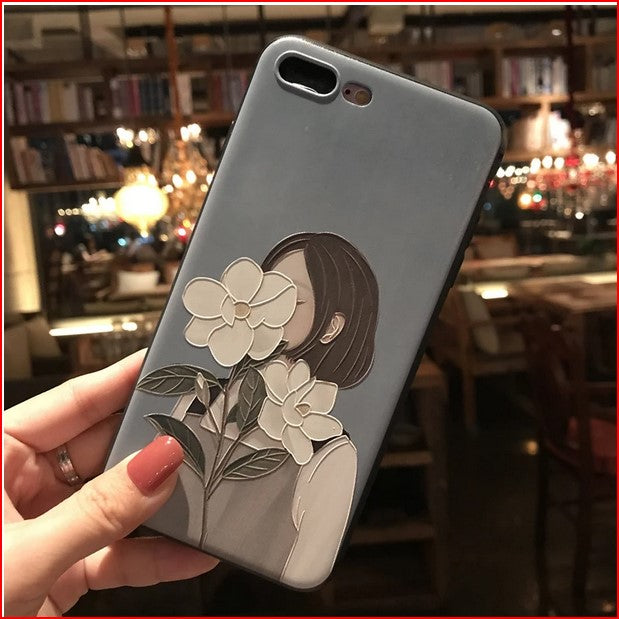 Embossed Girl Flower Cover Case For Apple iPhone 14 13 12 Pro Max Mini