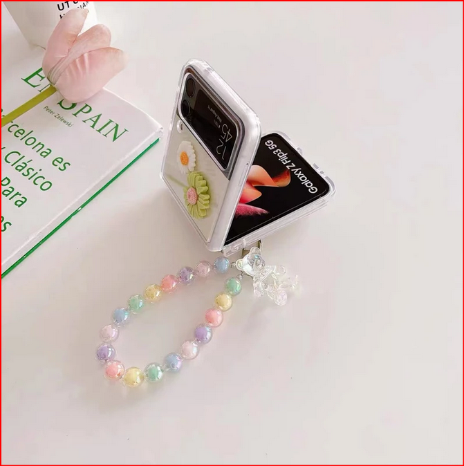 Pearl Bracelet Daisy Flowers Clear Silicone Case For Galaxy Z Flip 3