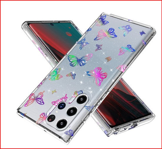 Glitter Butterfly Flower Cover Case for Samsung Galaxy S22 Plus Ultra