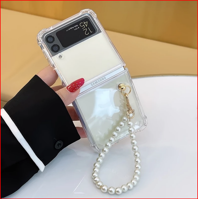 Pearl Bracelet Chain Silicone Cover Case for Samsung Galaxy Z Flip 3