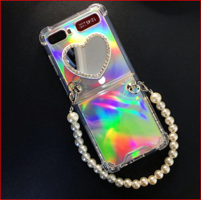 Heart Mirror Bracelet Chain Silicone Case for Samsung Galaxy Z Flip 3