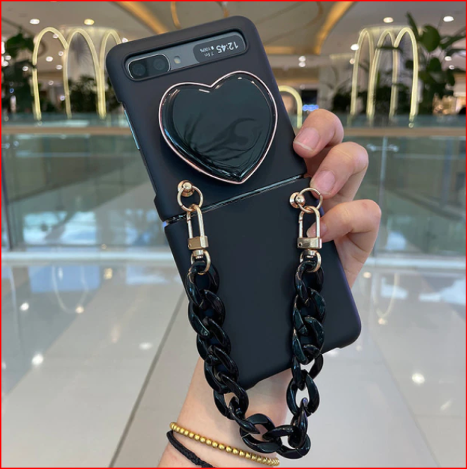 Heart Black Bracelet Chain Silicone Case for Samsung Galaxy Z Flip 3 4