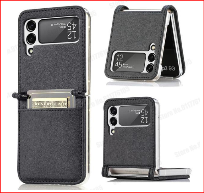 Card Holder Leather Protective Cover Case for Samsung Galaxy Z Flip 3
