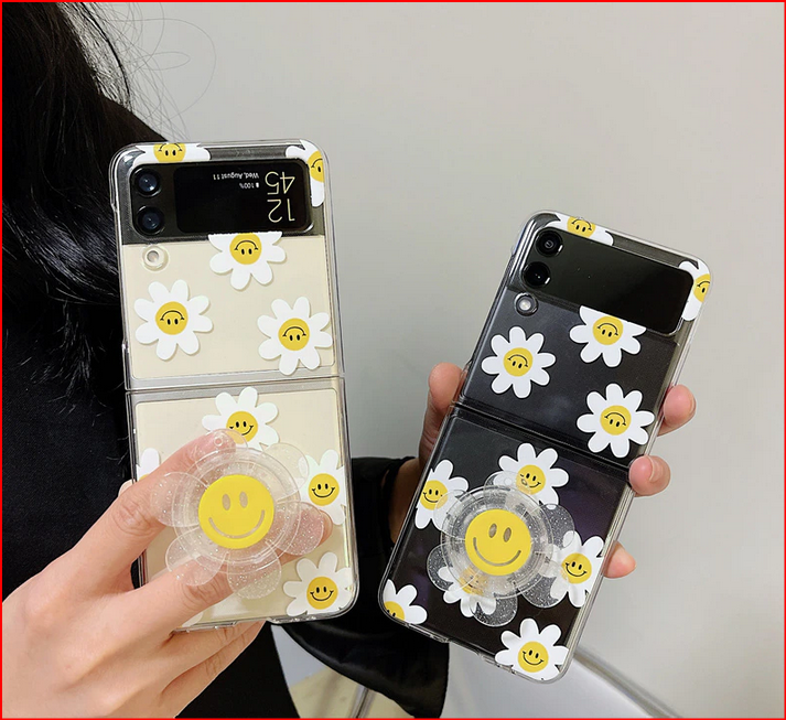 Smile Flower Folding Holder Clear Case for Samsung Galaxy Z Flip 3 5G