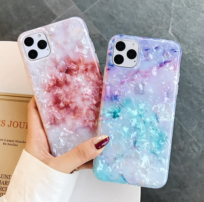 Glossy Marble Flower Case for Apple iPhone 14 13 12 11 Pro Max Plus X