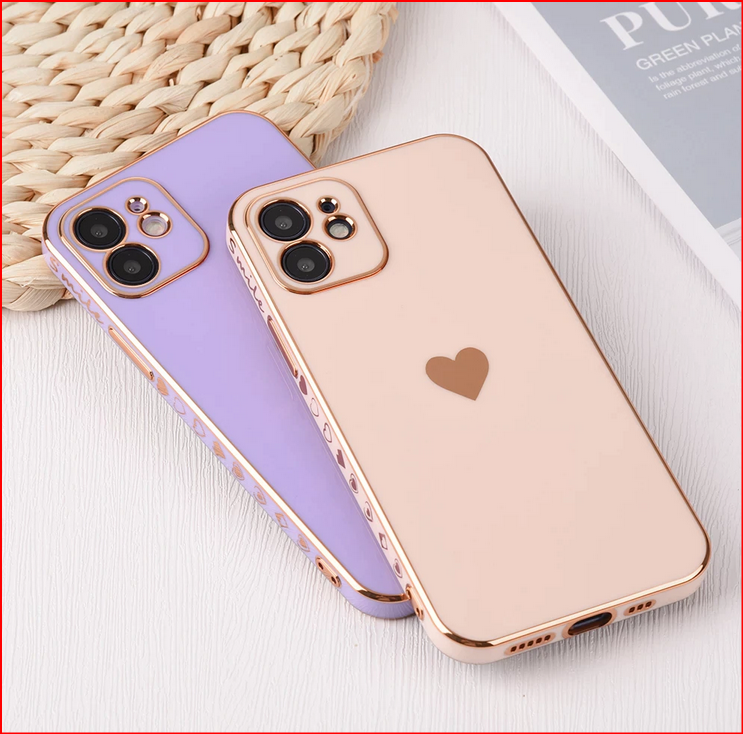 Heart Plating Cover Case for Apple iPhone 14 13 12 11 ProMax Plus Mini