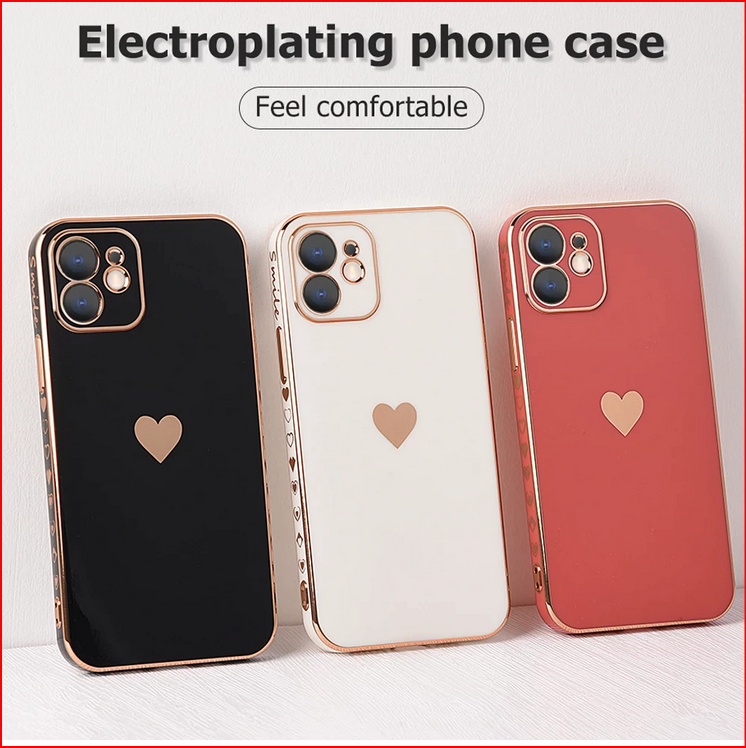 Heart Plating Cover Case for Apple iPhone 14 13 12 11 ProMax Plus Mini