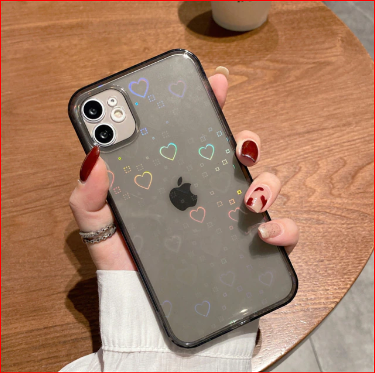 Gradient Laser Love Leaf Clear Case Apple iPhone 15 14 13 12 Pro Max