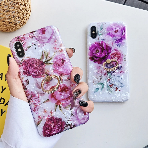 Floral Ring Stand Cover Case Apple iPhone 14 13 12 Pro Max Mini Plus