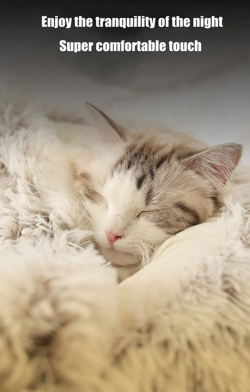 Round Plush Luxury Comfort Bed Semi-enclosed Dog Cat Soft Deep Sleep