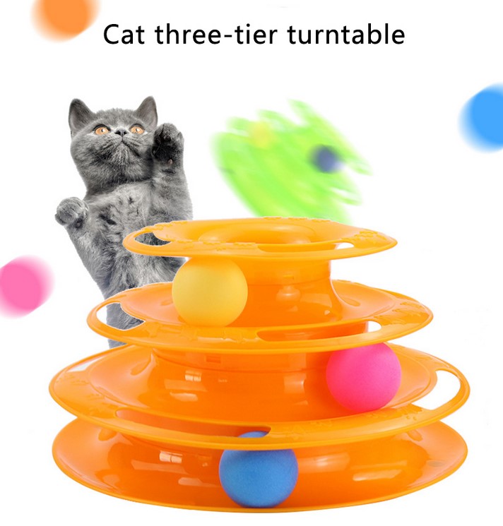 Funny&Fun Three Levels Tower Disc Pet Cat Toy Training Amusement Plate
