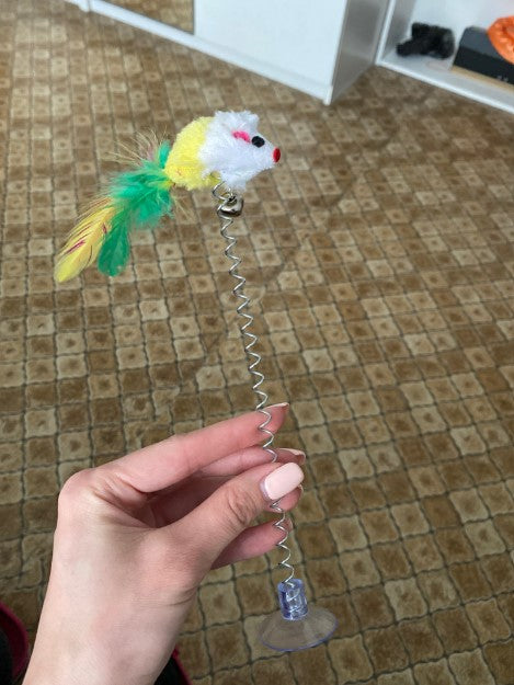 Funny&Fun Cat Toys Feather Stick Spring Suction Cup Bell Cat Supplies