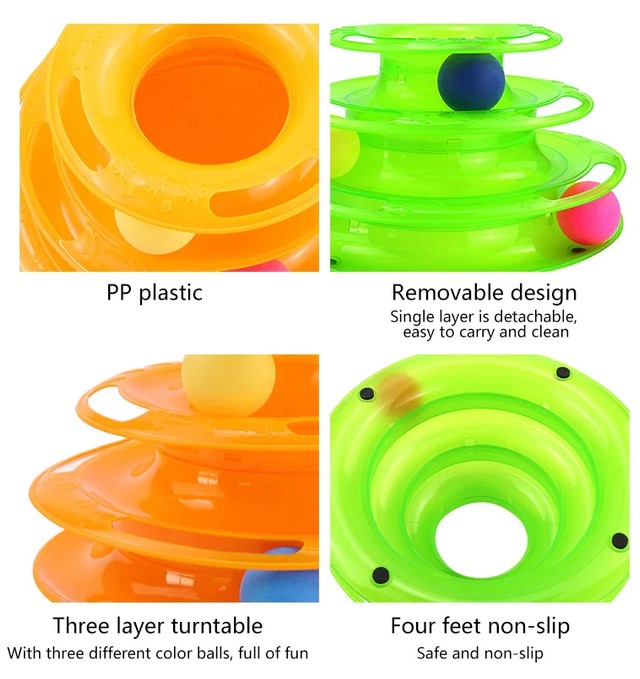 Funny&Fun Three Levels Tower Disc Pet Cat Toy Training Amusement Plate